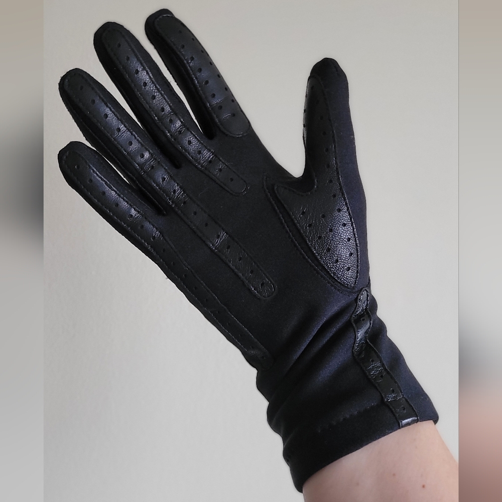 Vintage Thinsulate Flex Padded Leather Trimmed Gloves, One Size, Classic Black. - Picture 2 of 5
